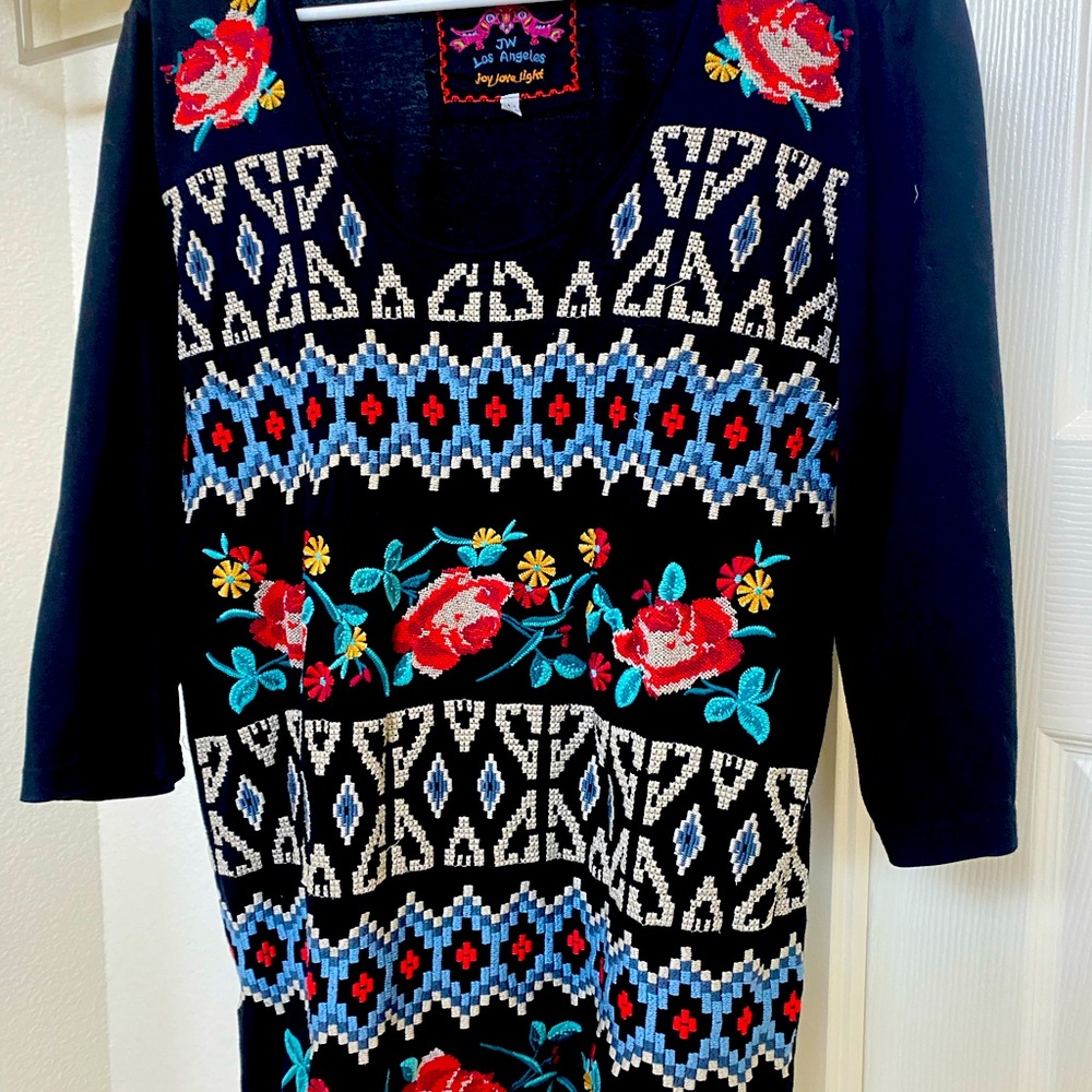 Johnny Was Cotton, Black, 3/4 length sleeve Top